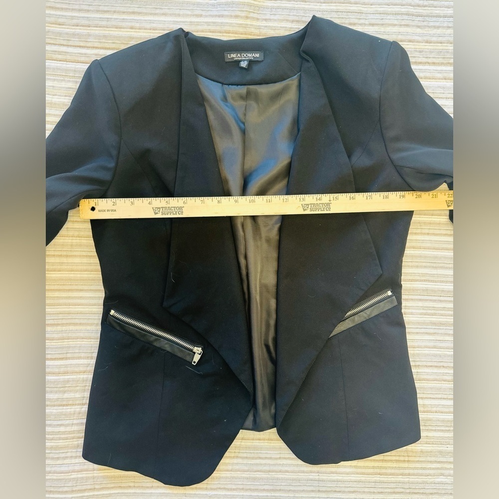 Linea Domani Black Blazer with Waterfall Front and Zipper Details, Size L - Picture 7 of 11